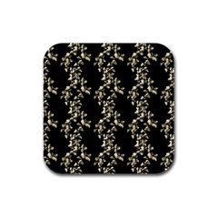 Dark Botanical Motif Pattern Rubber Square Coaster (4 Pack)  by dflcprintsclothing