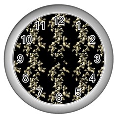 Dark Botanical Motif Pattern Wall Clock (silver)