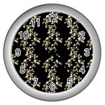 Dark Botanical Motif Pattern Wall Clock (Silver) Front