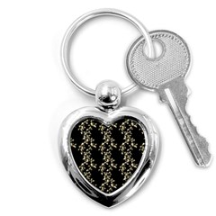 Dark Botanical Motif Pattern Key Chain (heart)