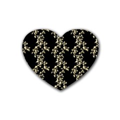 Dark Botanical Motif Pattern Rubber Coaster (heart)  by dflcprintsclothing