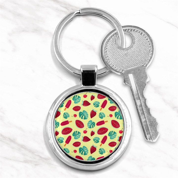 Watermelons, fruits and ice cream, pastel colors, at yellow Key Chain (Round)