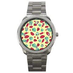 Watermelons, Fruits And Ice Cream, Pastel Colors, At Yellow Sport Metal Watch by Casemiro