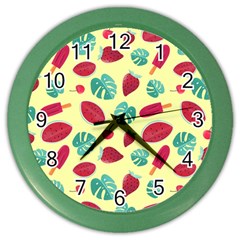 Watermelons, Fruits And Ice Cream, Pastel Colors, At Yellow Color Wall Clock by Casemiro