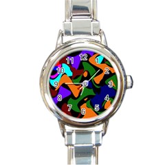 Trippy Paint Splash, Asymmetric Dotted Camo In Saturated Colors Round Italian Charm Watch by Casemiro