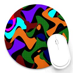 Trippy Paint Splash, Asymmetric Dotted Camo In Saturated Colors Round Mousepads by Casemiro