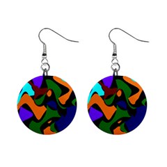 Trippy Paint Splash, Asymmetric Dotted Camo In Saturated Colors Mini Button Earrings by Casemiro