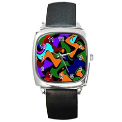 Trippy Paint Splash, Asymmetric Dotted Camo In Saturated Colors Square Metal Watch by Casemiro