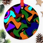 Trippy paint splash, asymmetric dotted camo in saturated colors Round Ornament (Two Sides) Front