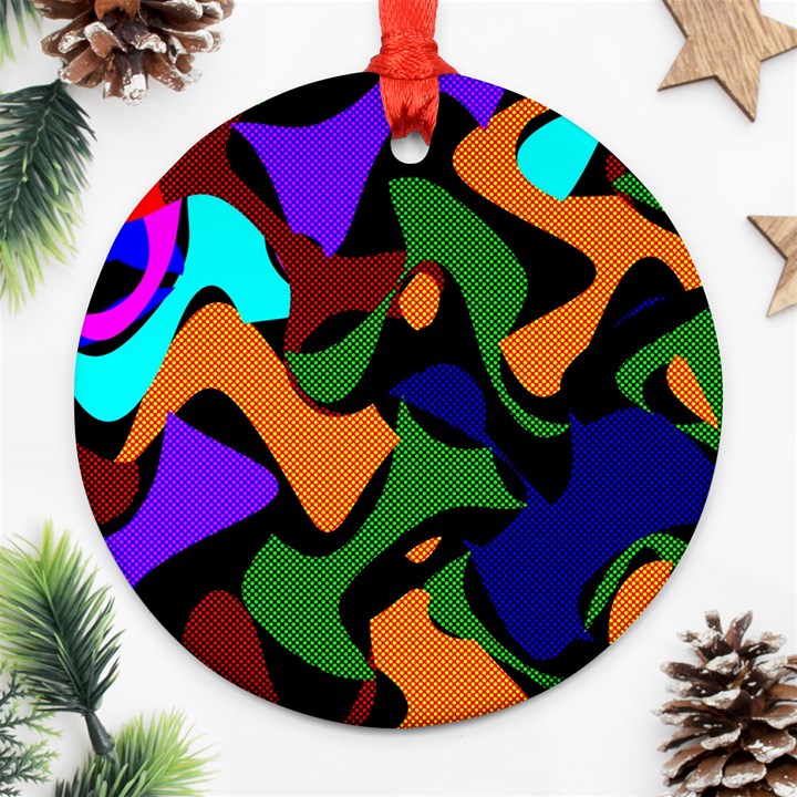 Trippy paint splash, asymmetric dotted camo in saturated colors Round Ornament (Two Sides)