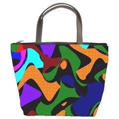 Trippy Paint Splash, Asymmetric Dotted Camo In Saturated Colors Bucket Bag by Casemiro