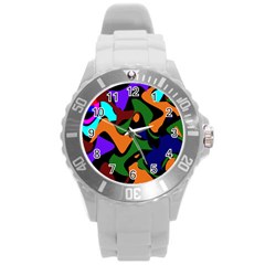 Trippy Paint Splash, Asymmetric Dotted Camo In Saturated Colors Round Plastic Sport Watch (l) by Casemiro