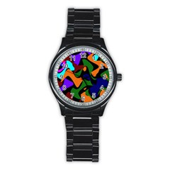 Trippy Paint Splash, Asymmetric Dotted Camo In Saturated Colors Stainless Steel Round Watch by Casemiro