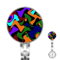 Trippy Paint Splash, Asymmetric Dotted Camo In Saturated Colors Stainless Steel Nurses Watch by Casemiro