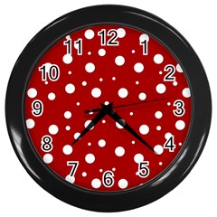 Mushroom Pattern, Red And White Dots, Circles Theme Wall Clock (black) by Casemiro