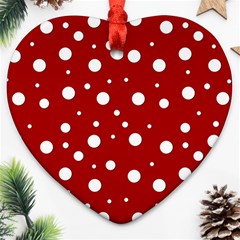 Mushroom Pattern, Red And White Dots, Circles Theme Heart Ornament (two Sides) by Casemiro