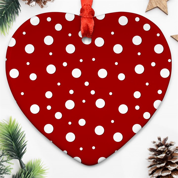 Mushroom pattern, red and white dots, circles theme Heart Ornament (Two Sides)