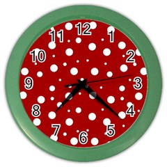 Mushroom Pattern, Red And White Dots, Circles Theme Color Wall Clock by Casemiro