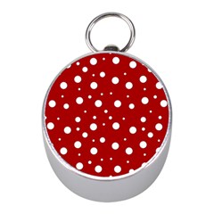 Mushroom Pattern, Red And White Dots, Circles Theme Mini Silver Compasses by Casemiro