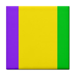 Carnival Mardi Gras Purple Yellow Green Stripes Tile Coaster by yoursparklingshop