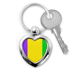 Carnival Mardi Gras Purple Yellow Green Stripes Key Chain (heart)