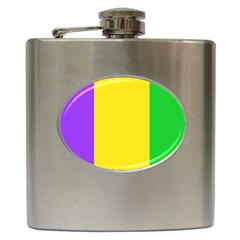 Carnival Mardi Gras Purple Yellow Green Stripes Hip Flask (6 Oz) by yoursparklingshop