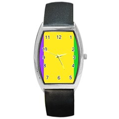 Carnival Mardi Gras Purple Yellow Green Stripes Barrel Style Metal Watch by yoursparklingshop