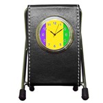 Carnival Mardi Gras Purple Yellow Green Stripes Pen Holder Desk Clock Front