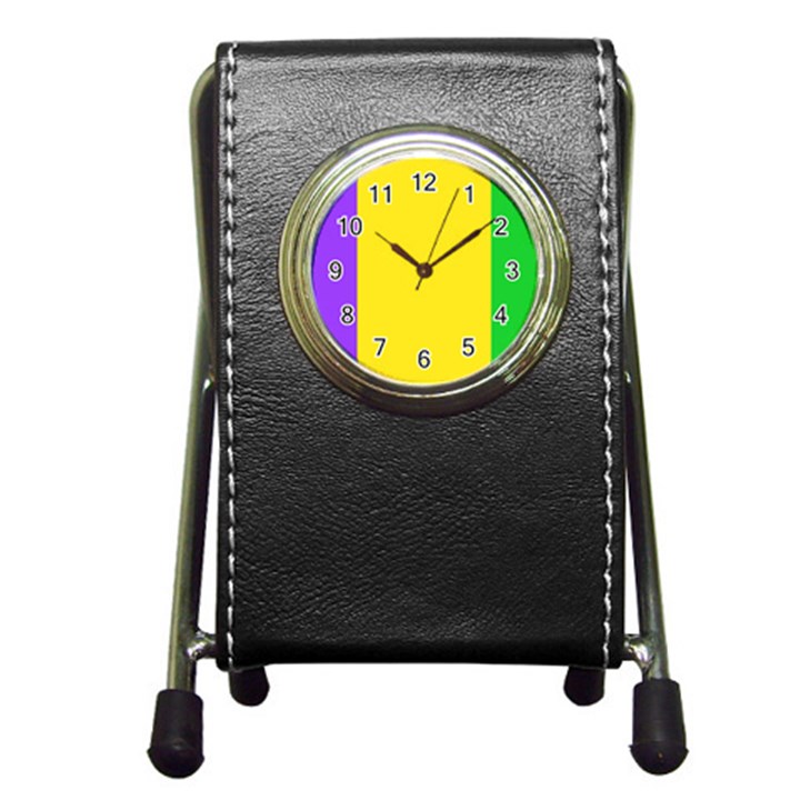 Carnival Mardi Gras Purple Yellow Green Stripes Pen Holder Desk Clock