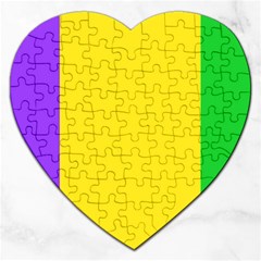 Carnival Mardi Gras Purple Yellow Green Stripes Jigsaw Puzzle (heart)