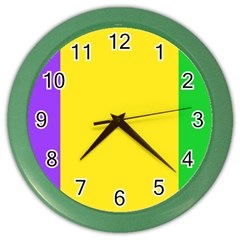 Carnival Mardi Gras Purple Yellow Green Stripes Color Wall Clock by yoursparklingshop