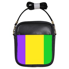 Carnival Mardi Gras Purple Yellow Green Stripes Girls Sling Bag by yoursparklingshop