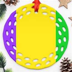 Carnival Mardi Gras Purple Yellow Green Stripes Ornament (round Filigree)