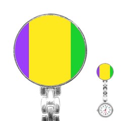 Carnival Mardi Gras Purple Yellow Green Stripes Stainless Steel Nurses Watch by yoursparklingshop