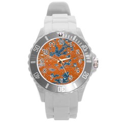 Vivid Grunge Abstract Print Round Plastic Sport Watch (L)