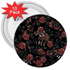 Raccoon Floral 3  Buttons (10 Pack)  by BubbSnugg