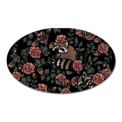 Raccoon Floral Oval Magnet by BubbSnugg