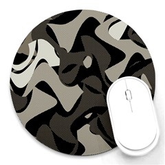 Trippy sepia paint splash, brown, army style camo, dotted abstract pattern Round Mousepads