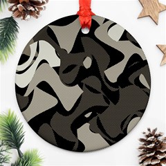 Trippy Sepia Paint Splash, Brown, Army Style Camo, Dotted Abstract Pattern Ornament (round) by Casemiro