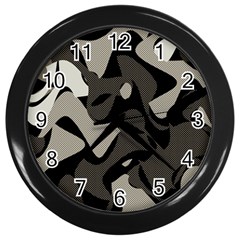 Trippy sepia paint splash, brown, army style camo, dotted abstract pattern Wall Clock (Black)