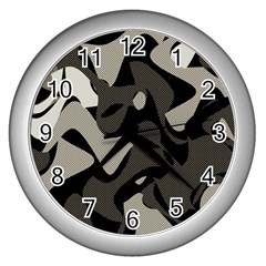 Trippy sepia paint splash, brown, army style camo, dotted abstract pattern Wall Clock (Silver)