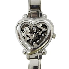 Trippy sepia paint splash, brown, army style camo, dotted abstract pattern Heart Italian Charm Watch