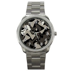 Trippy sepia paint splash, brown, army style camo, dotted abstract pattern Sport Metal Watch