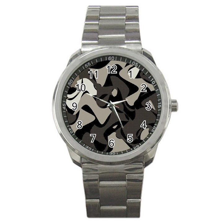 Trippy sepia paint splash, brown, army style camo, dotted abstract pattern Sport Metal Watch