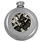 Trippy sepia paint splash, brown, army style camo, dotted abstract pattern Round Hip Flask (5 oz) Front