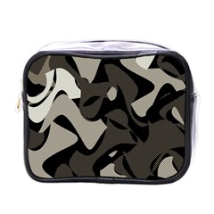 Trippy sepia paint splash, brown, army style camo, dotted abstract pattern Mini Toiletries Bag (One Side)