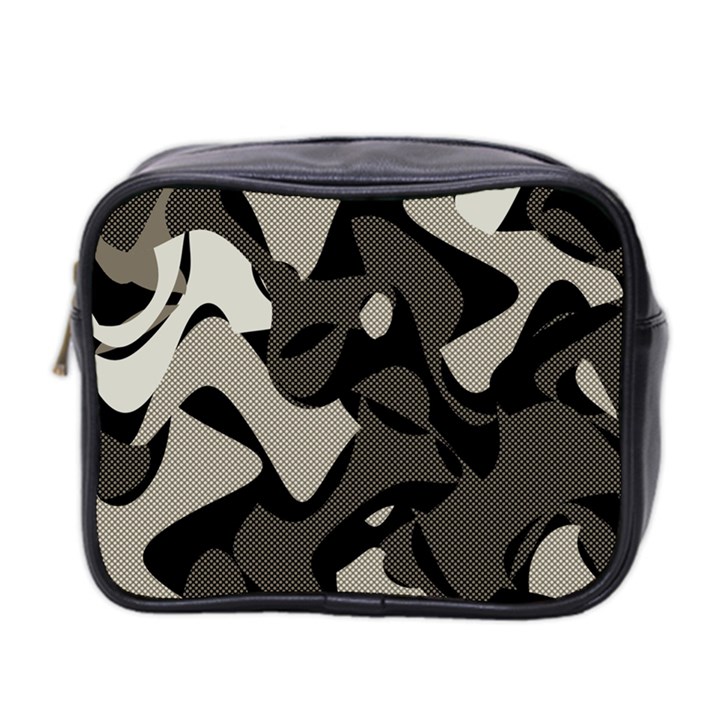 Trippy sepia paint splash, brown, army style camo, dotted abstract pattern Mini Toiletries Bag (Two Sides)