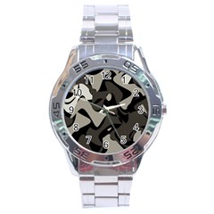 Trippy sepia paint splash, brown, army style camo, dotted abstract pattern Stainless Steel Analogue Watch