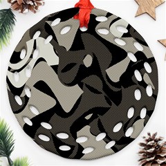 Trippy sepia paint splash, brown, army style camo, dotted abstract pattern Round Filigree Ornament (Two Sides)