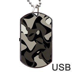 Trippy sepia paint splash, brown, army style camo, dotted abstract pattern Dog Tag USB Flash (One Side)